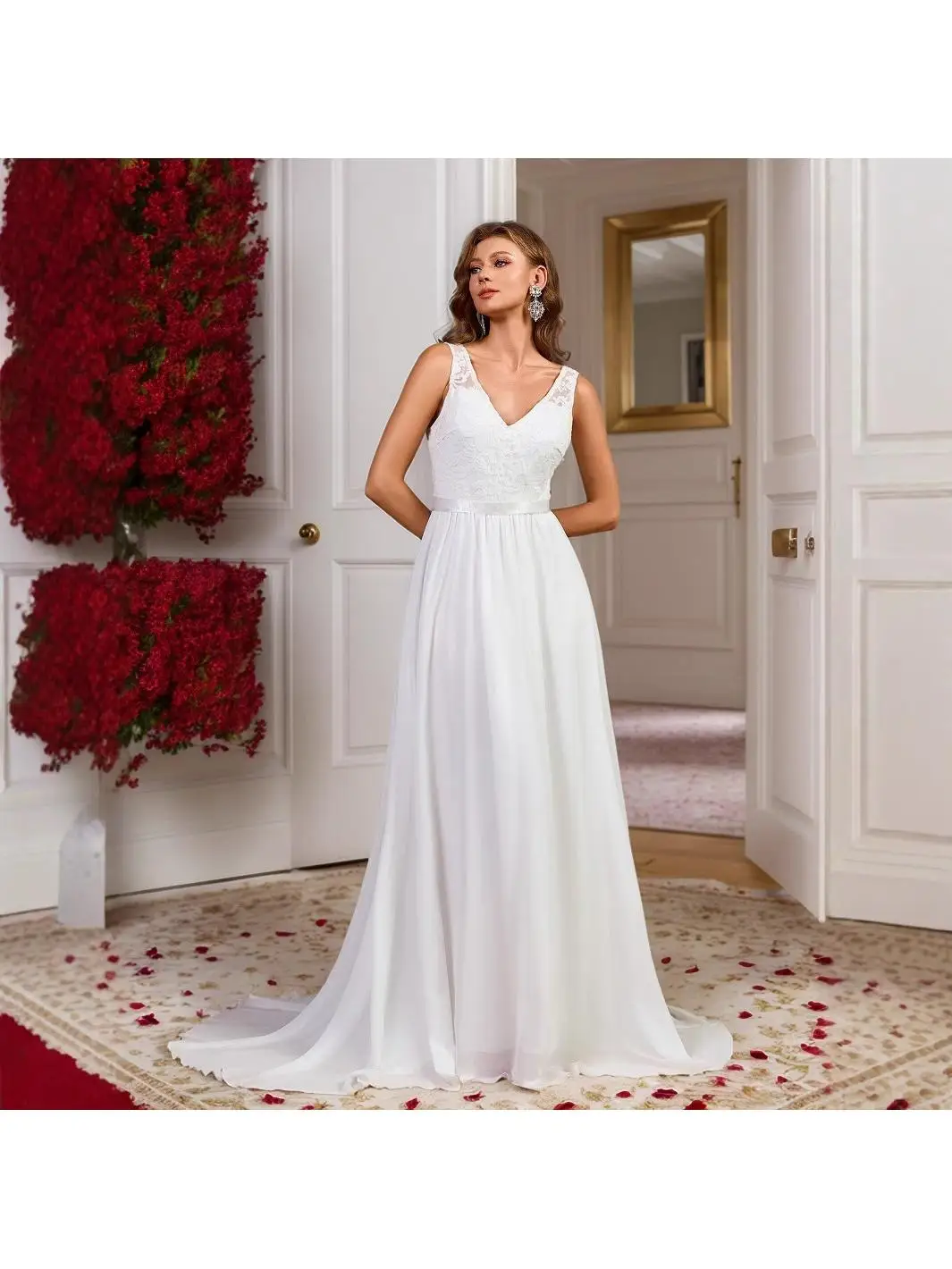 

New Simple Sleeveless Wedding Dress Evening Gown with Train for Banquet And Dance Polyester Fiber KTV Costume Spring 2026