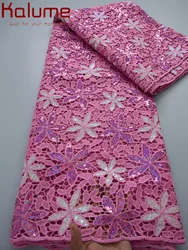 Kalume African Sequins Lace Fabric 2026 High Quality Material Nigerian Guipure Cord Lace Fabric for Party Dress Sewing F4058