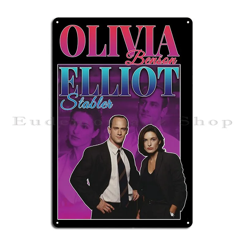 Olivia Benson And Elliot Stabler 90s Inspired Vintage Homage Condensed Metal Sign Print Bar Kitchen Club Tin Sign Poster