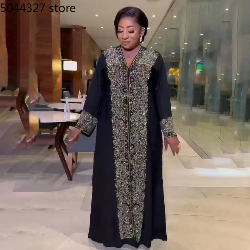 African Traditional Party Gown for Women,Long Sleeve Kaftan,Abayas,Ankara Diamond Dress, Muslim Dresses, Dubai, Plus Size, 2023