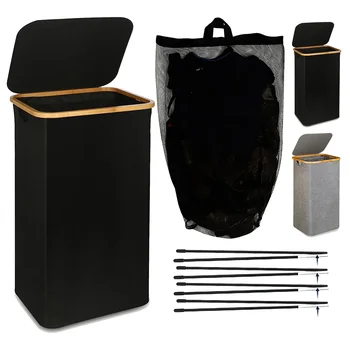 뚜껑과 내부 가방이 있는 더러운 옷 바구니, 100 리터 세탁 바구니, 분리형 내부 가방이 있는 접이식 세탁 바구니, 1PC