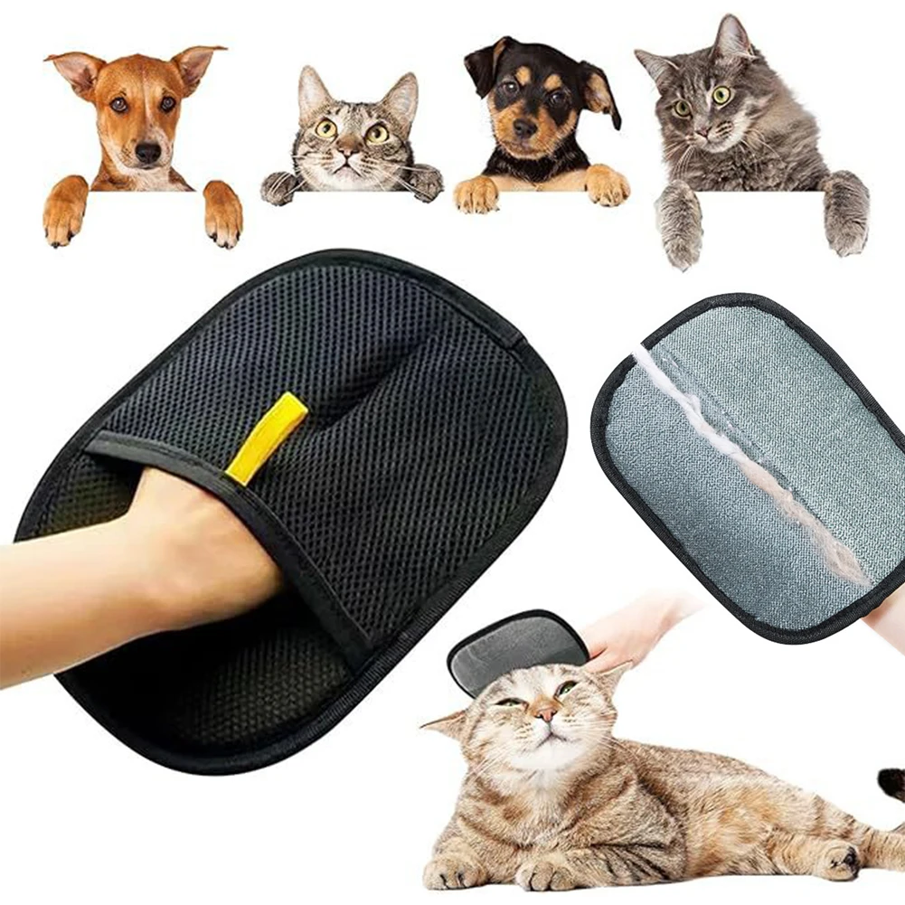 

Pet Hair Removal Glove Multi-Function Electrostatic Gloves Double Sided Pet Grooming Gloves for Couch Furniture Carpet