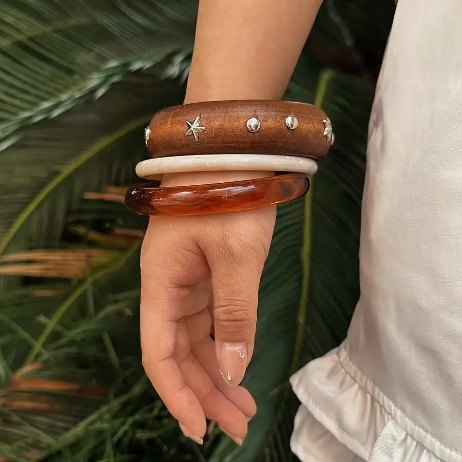 1/5/10/20/50/100pcs Women's Bracelet Set, Vintage Punk Style Creative Wood Resin Bracelet Set, Suitable for Daily Layering Love