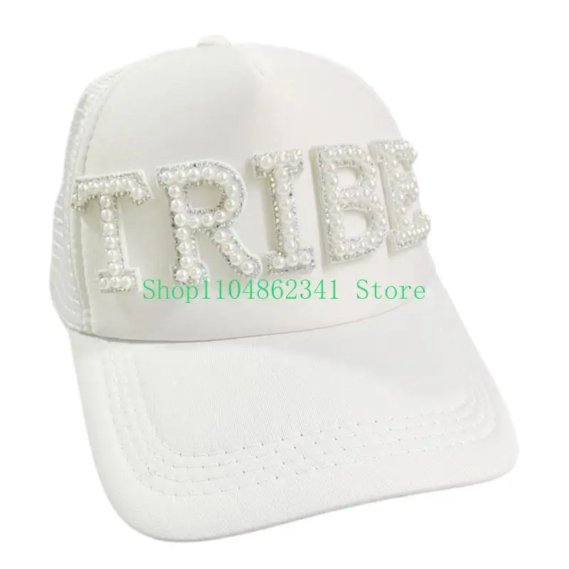 652F Pearl Letter Bridal Shower Hat Newlywed Honeymoon Baseball Cap for Groom Bride