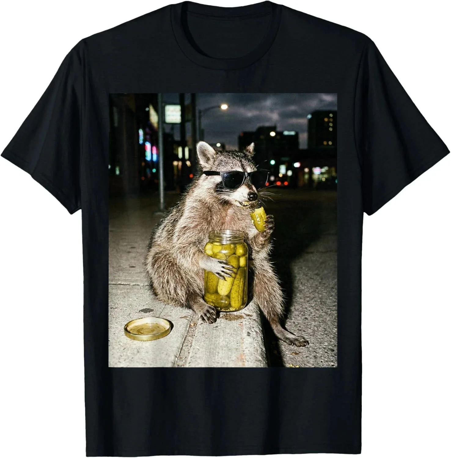 Funny Raccoon Eating Pickles Meme  Women T-Shirt Vintage Shirt Short Sleeve T-shirts for Unisex All-Season