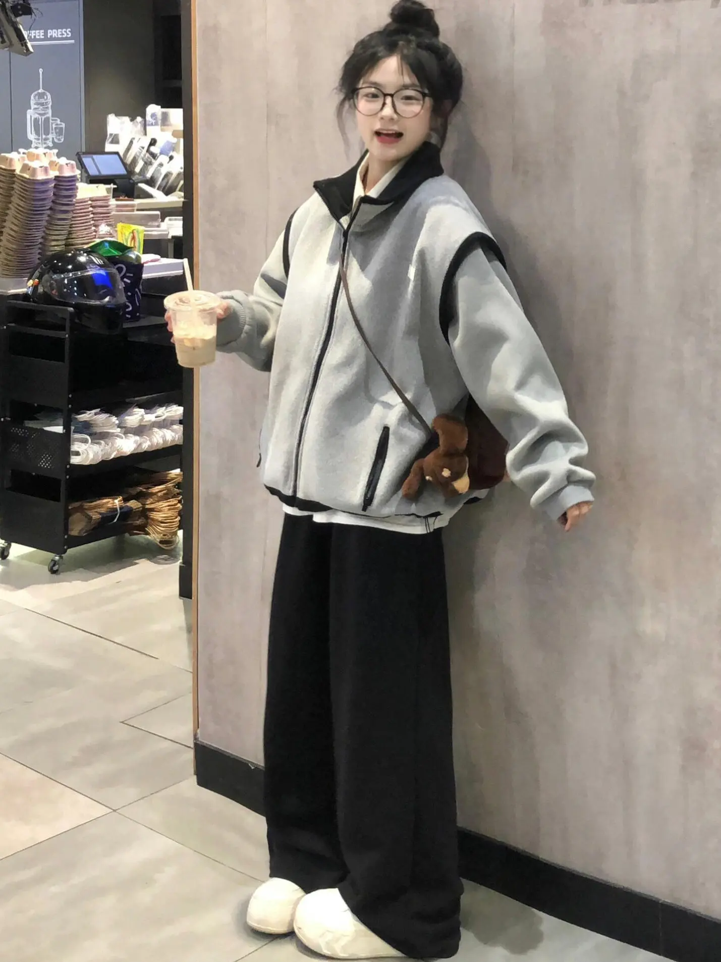 

Baseball Jackets Japanese Womens Winter Anti-Freezing Protective Boyfriend Turtleneck Down Heavy Plush Lambswool Warm Round-Neck