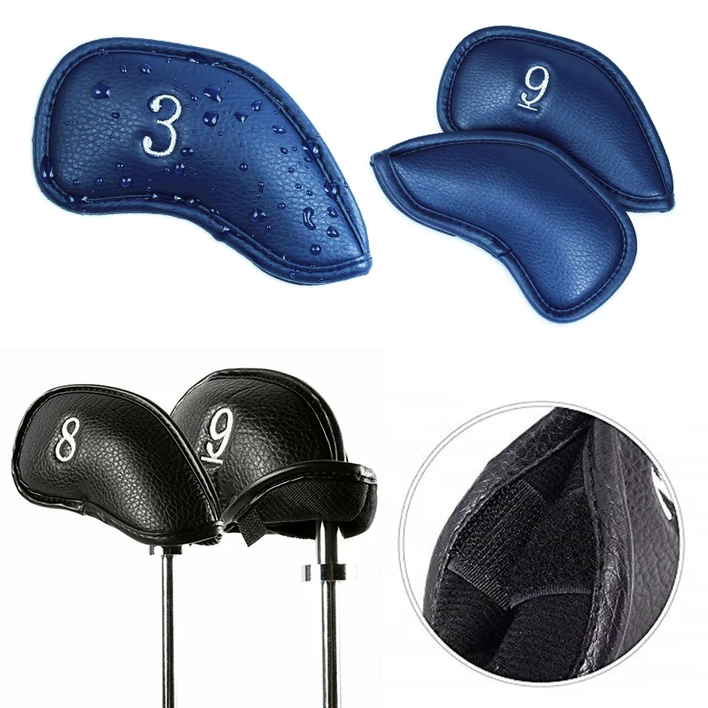 12 Pcs Deluxe Synthetic Leather Golf Iron Head Covers Club Headcover Set Waterproof for All Golf Iron Club Drop Shipping