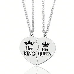 Her King His Queen Stainless Steel Pendant Necklace Heart Matching Couple Necklaces Jewelry Gifts