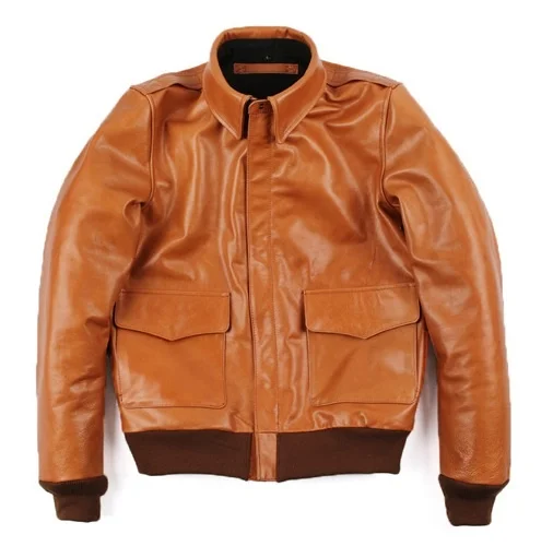 

orange Free men shipping,Brand 100% genuine leather Jackets,casual slim classic A2 Oil wax cow leather jacket,quality.sales