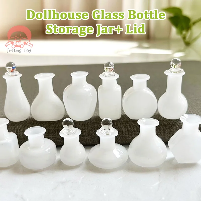 1:12 Dollhouse Miniature Glass Bottle Storage Jar Mini Geometric Shape Bottle Sealed Storage Bottle With Lid Vase Model Toys