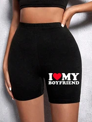 Trend Women'S Sports Shorts  I Love My Hot Boyfriend Letter Print Tight Shorts High Elastic Comfortable Soft Thin Female Clothes