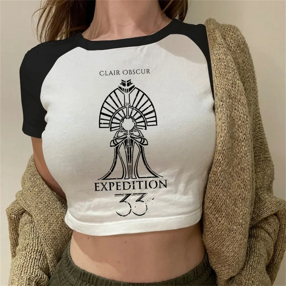 Clair Obscur Expédition 33 t shirt female Classic University women harajuku  graphic shirt Y2k Vintage Pastel streetwear