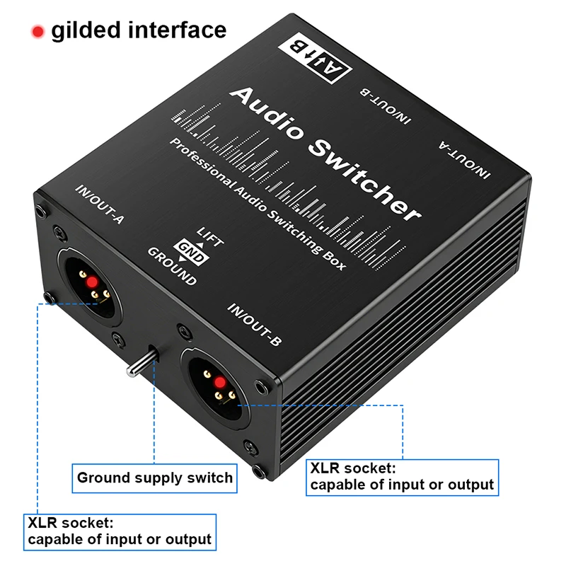 2 Way Audio Switcher XLR/6.35/3.5mm Balanced Passive Selector Stereo 2 In 1 Out Or 1 In 2 OutSplitter Box view 6