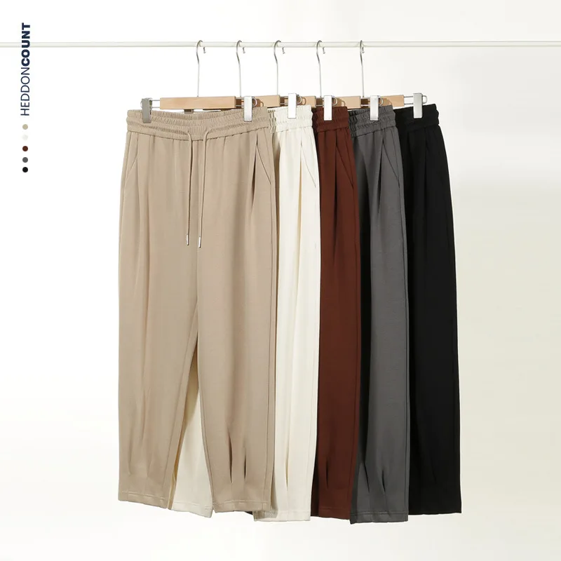 

Double-Sided Cotton Casual Pants Men's Loose Drapey Straight Leg Nine-Piece Folded Hem Low Waist Tapered Sports Pants