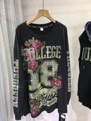 XL-4XL-Sudadera con estampado de diamantes para mujer, jersey de cuello redondo de lujo, de talla grande, a la moda, para Otoño e Invierno