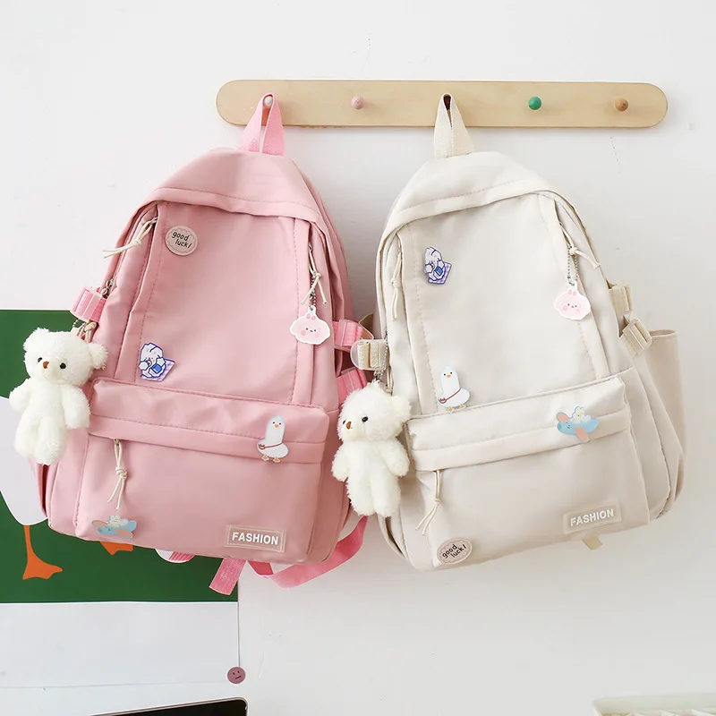 Solid Color Schoolbags Junior High School Student Backpack Elementary College Soft Backpack Shoulder Bag Women