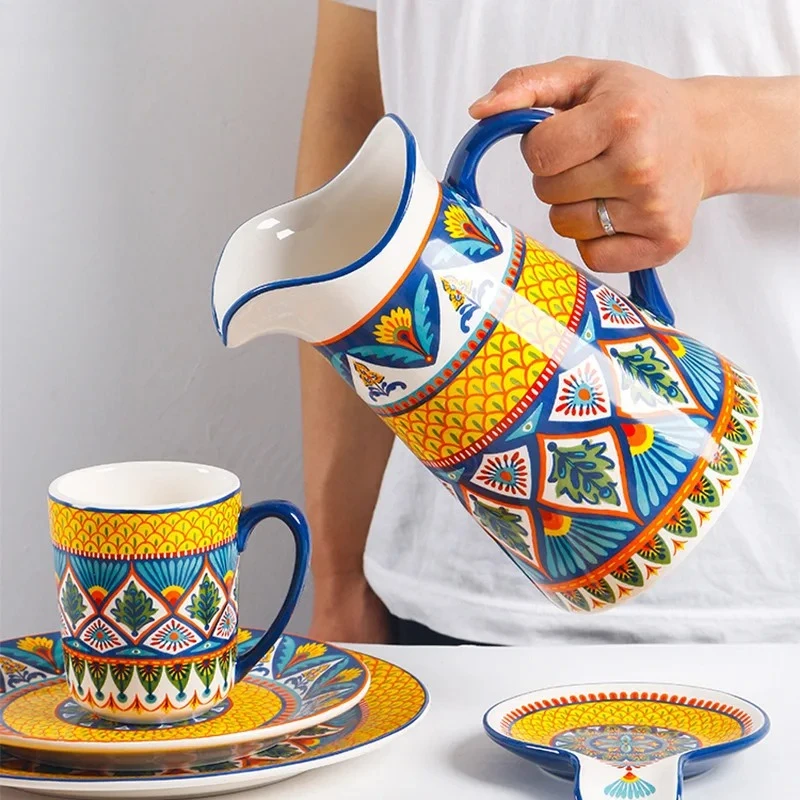 Creative Ceramic Cold Water Kettle Water Bottle Flower Arrangement Vase Underglaze Color Large Capacity Water Tank Home Decor