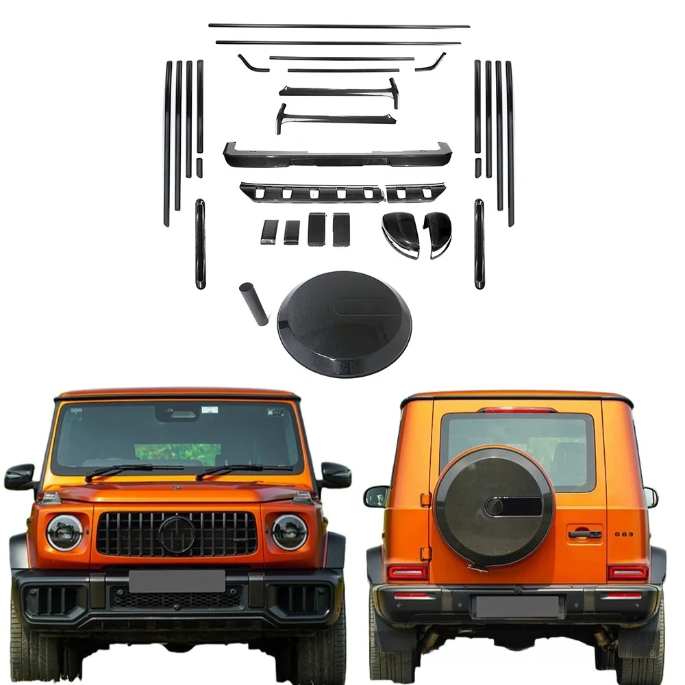 2025 سنة جديدة G الفئة W465 G63 ألياف الكربون الجافة طقم خارجي الشفة الأمامية المصد الأمامي الخلفي غطاء سقف تقليم الجانب صب أجزاء الجسم #1