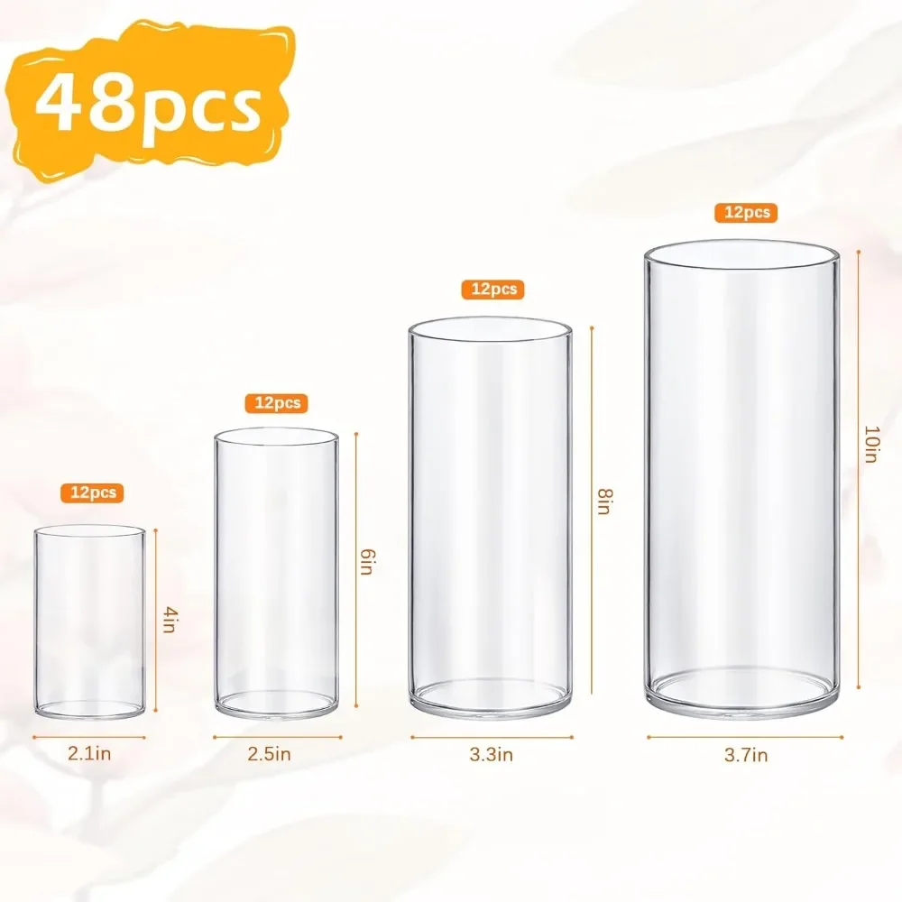 16 Pack Glass Cylinder Vases 4,6,8,10 Inch Tall Clear Flower Vase Hurricane Floating Candle Holder for Table Centerpiece Wedding