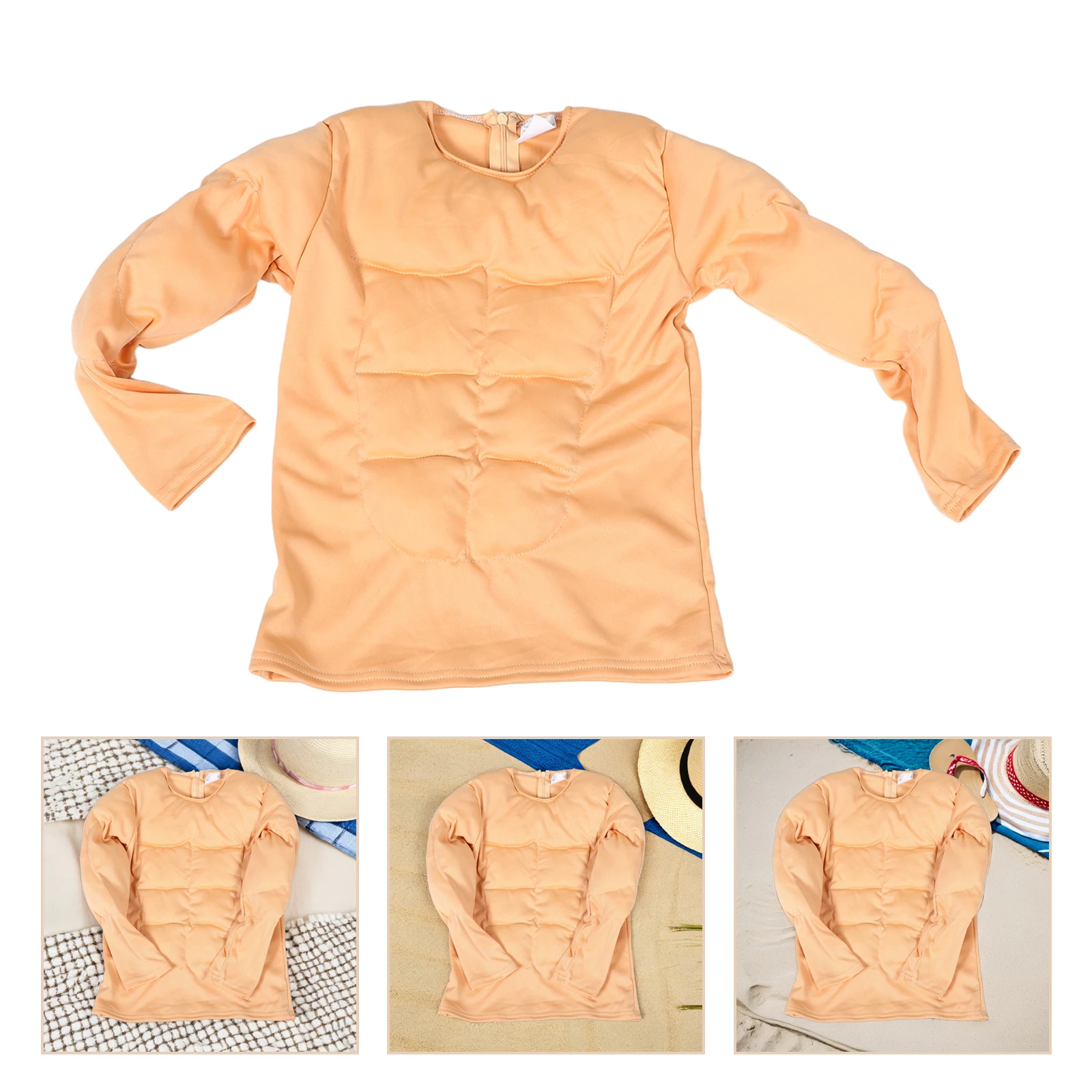 

Muscle Costume Beige Polyester Realistic Male Chest Man Halloween Fake Shirt Padded Vest Cosplay Suit Outfit Mens