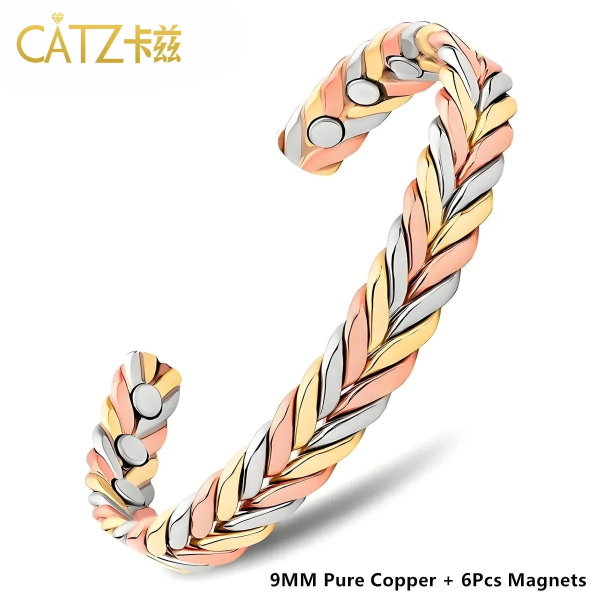 

CATZ Pure Copper Bracelets 3500 Gauss Magnetic Therapy Braided Cuff Bangle Pain Relief for Woman