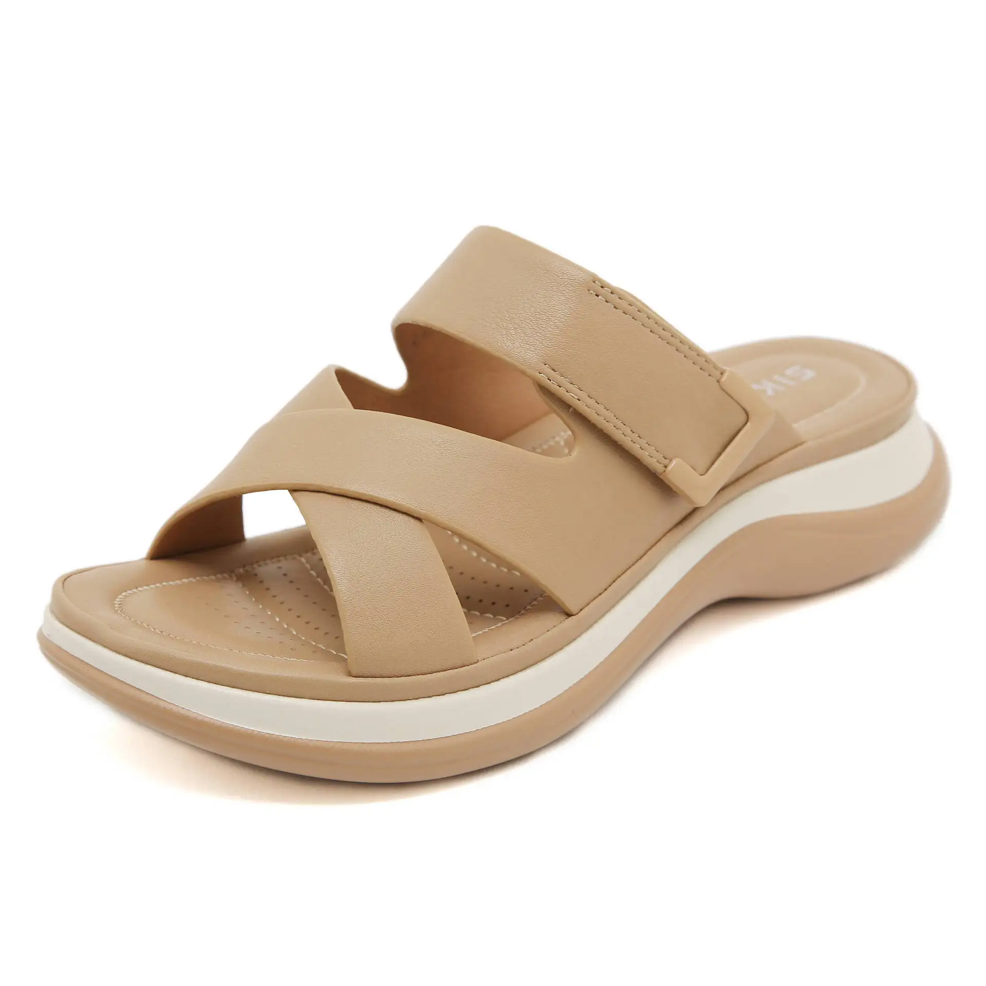 

2025 Summer Fashion Solid Color Versatile Soft and Comfortable Nylon Buckle Heel Height 4CM Thick Bottom Women's Sandals 4003-4