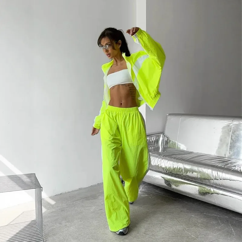 

Модный повседневный женский костюм в европейско-американском стиле: спортивный кардиган с длинными рукавами и брюки контрастных цветов, комплект в уличном стиле