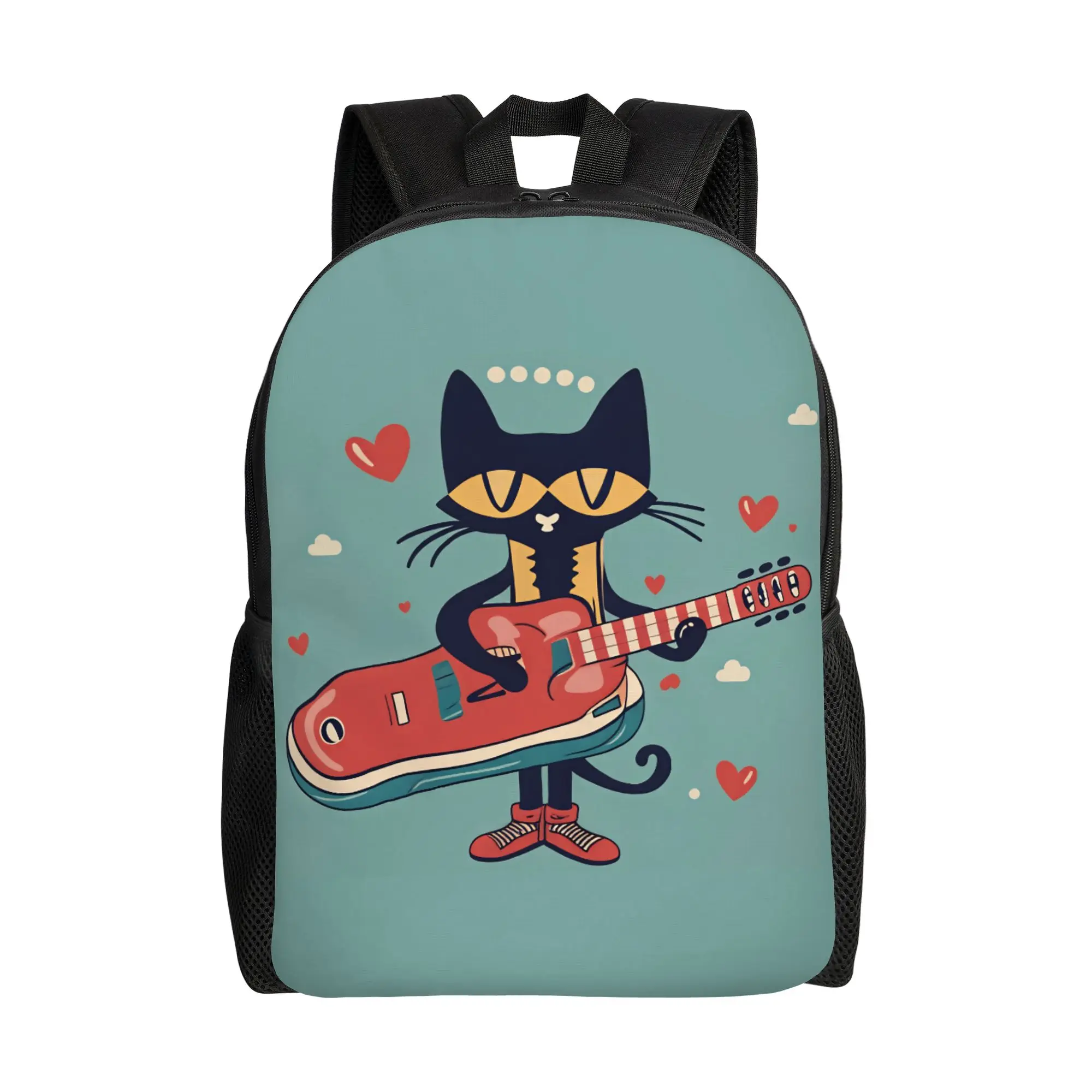petes the cat playing the guitar Poster Backpack  Modern Backpacks Student Cycling Breathable School Bags Design Rucksack