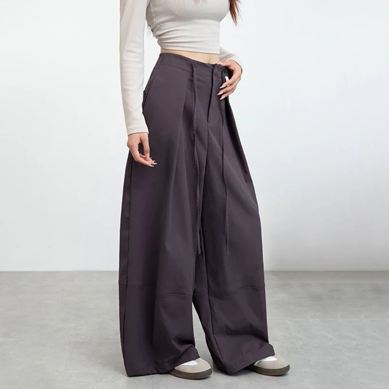 Hip Hop Oversized Pants Women Japanese Harajuku Baggy Wide Leg Pant Woman Autumn Winter Chic Lace-Up Lazy Style Pleated Trousers - Image 3