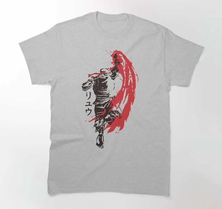 Street Fighter Ryu Print T-shirt Men Retro Game Short Sleeve Trendy Pure Cotton Loose Casual Streetwear Top
