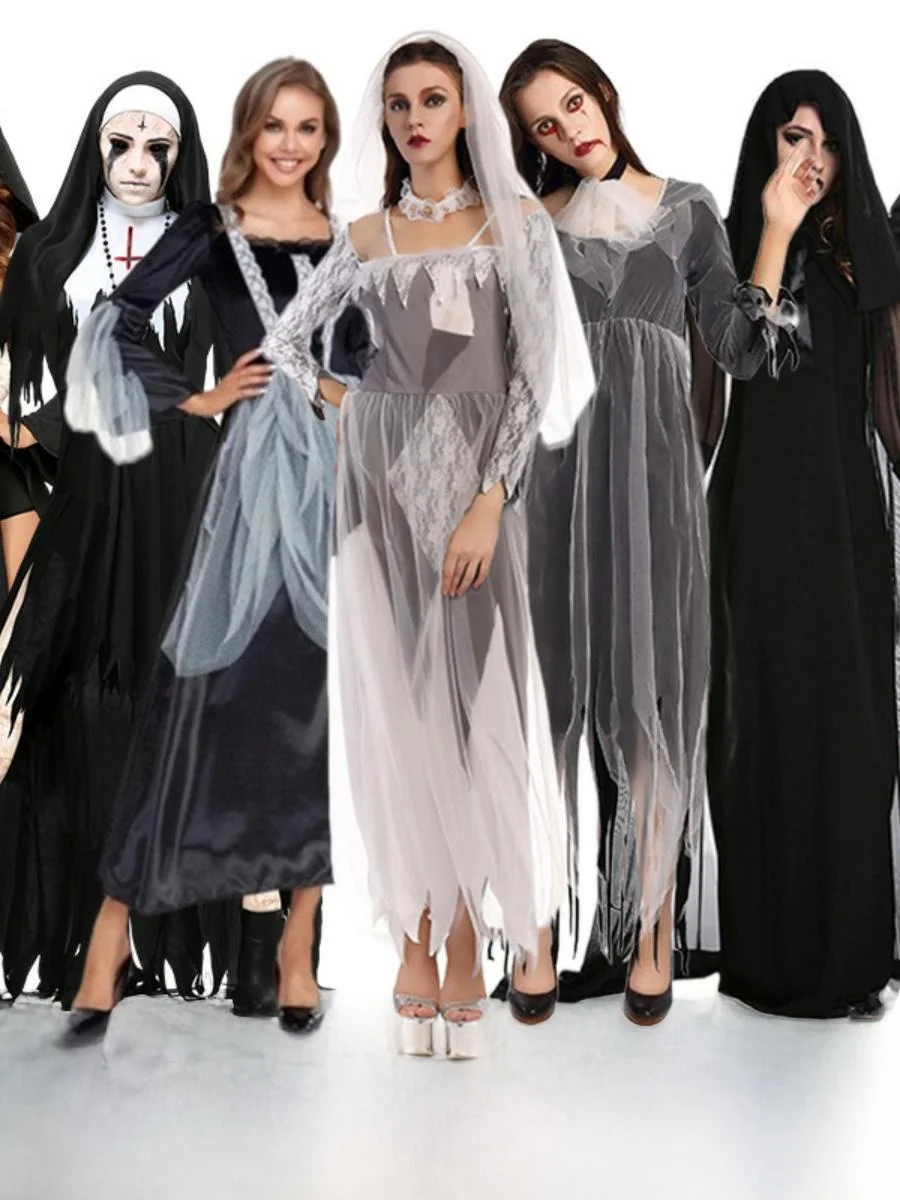 

loween Wedding Dr Costume Women's Par Theme Skeleton Head eup Ball Terroristic Outfit Polyester Spring 2023