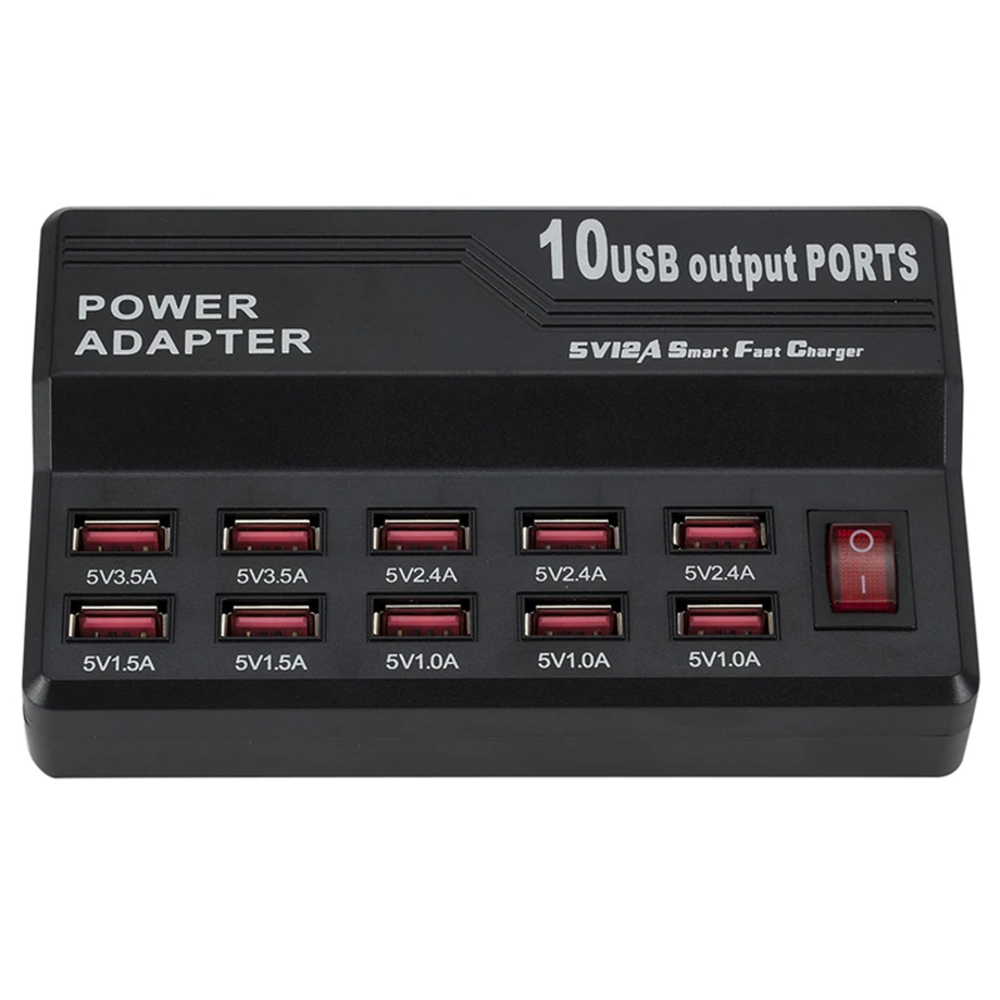 Multi 10 Port 12A 60W Charger USB Power Quick Charge Station For iPhone 7 8 5S 6 6S X 13 14 Plus iPad LG Samsung AC Adapter