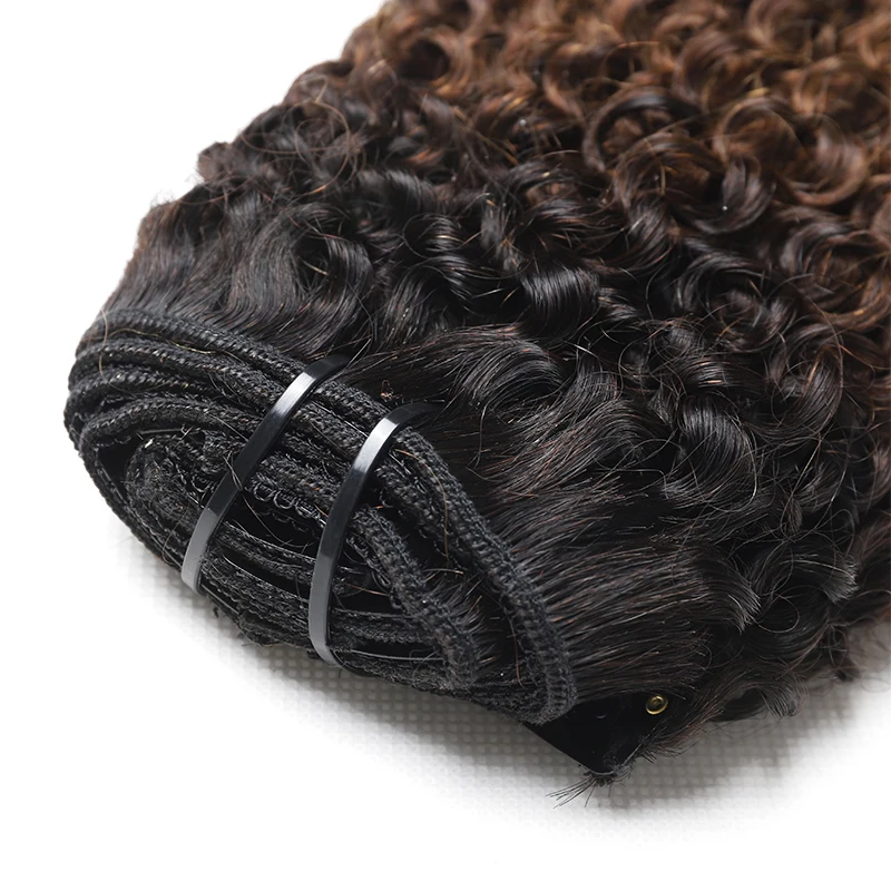 Highlight Afro Curly Clip in Hair Extensions Human Hair Ombre 8pcs One Set Clip-In Hair Extensions Weft Hair Extension Weaves