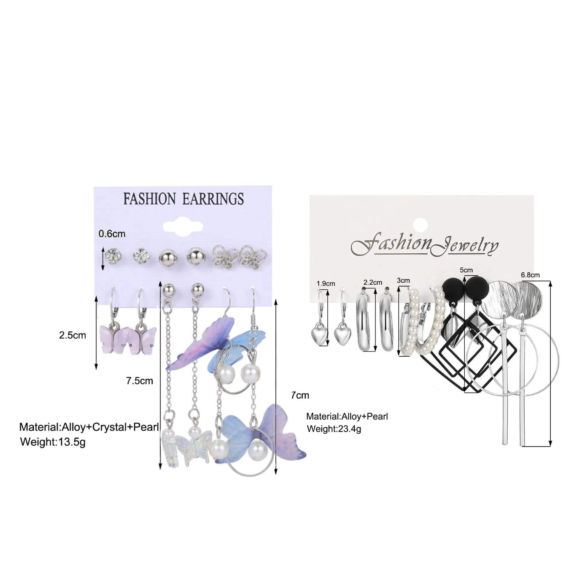 الفضة شرابة القرط مجموعة للنساء ، فراشة ، مربع ، الهندسة اللؤلؤ ، 11 قطعة