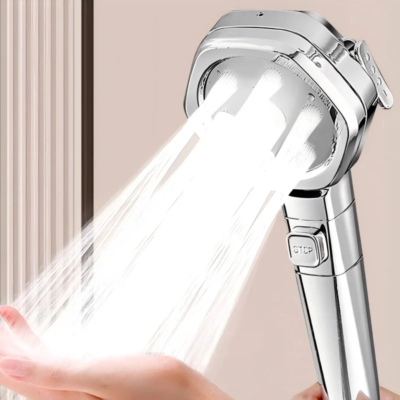 Silver Straight Handle High Pressure Shower Head Set, Negative Ion Rainfall Spray Anti-Clog Water Saving Shower Nozzle, Both SKU