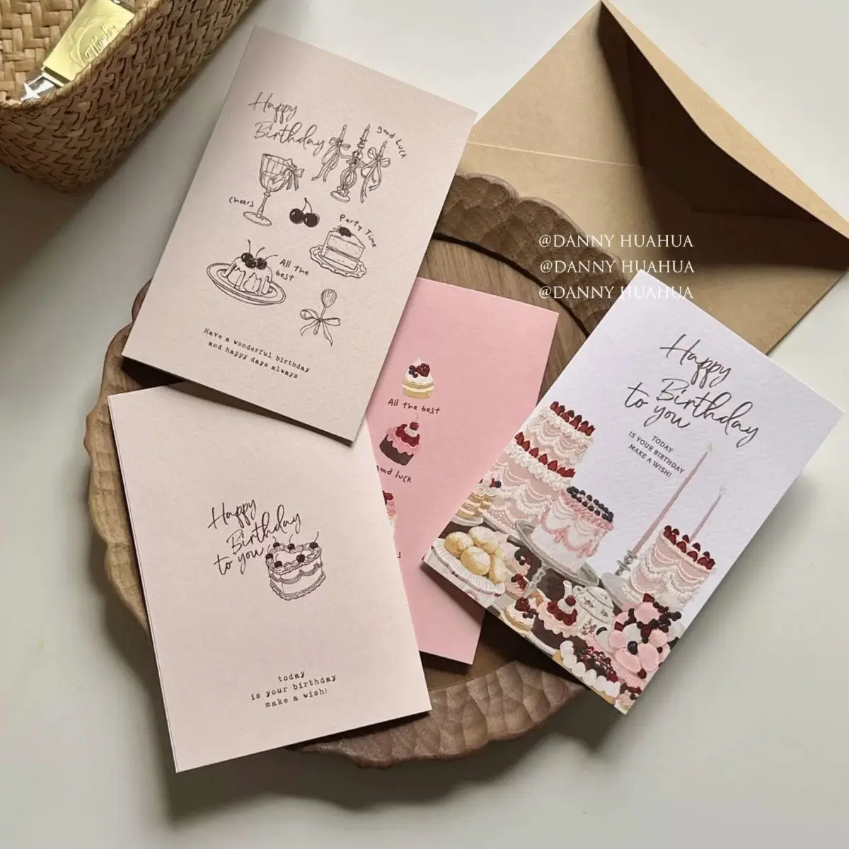 

1/4Pcs Hand-Painted Ins Style Birthday Cards Handwritten Greeting Cards High-Quality Postcards DIY Decorative Gifts Message Card