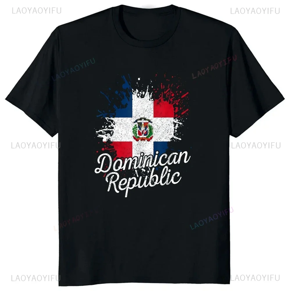 

Dominican Republic Flag Creative Printed T-shirt Top Summer Trend Harajuku Short Sleeve Unisex Shirt Pattern Large T-shirt