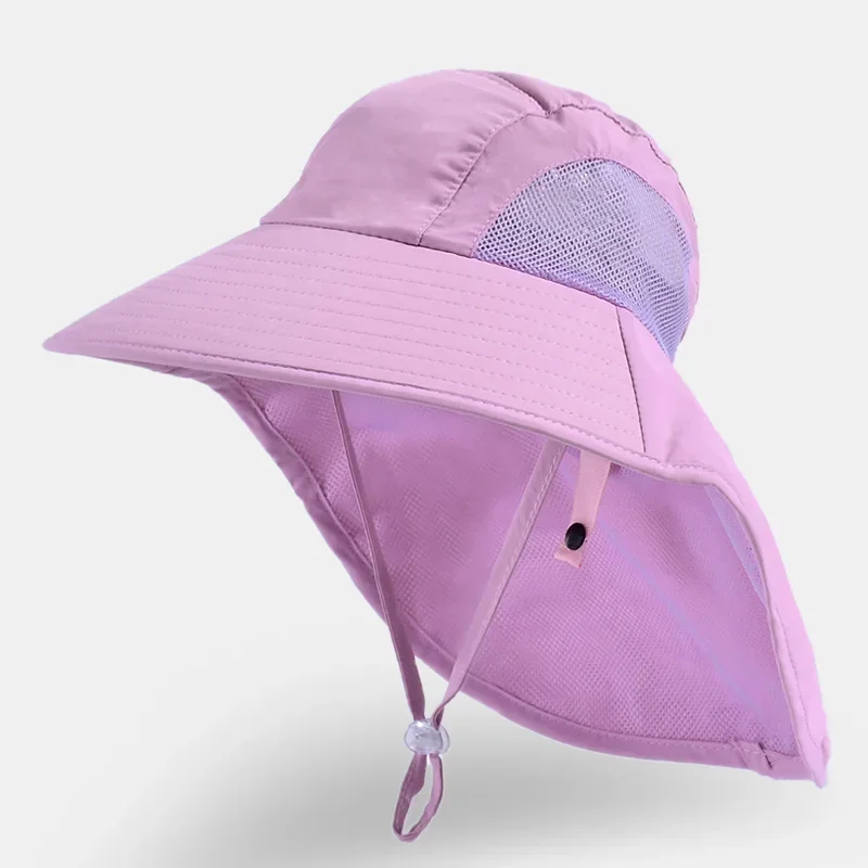 

Summer Children Solid Color Bucket Sunscreen Hat Boys Girls Outdoor Big Brim Shawl Beach Cap Breathable Dome Sun-protection Hats