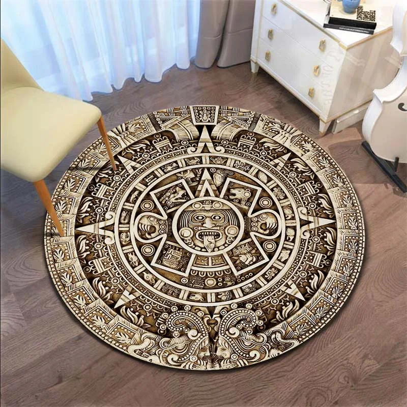 

Mayan Calendar&ancient Aztec Calendar Printed Round Carpet Retro Home Decoration Floor Mat Living Room Bedroom Chair Floor Mat