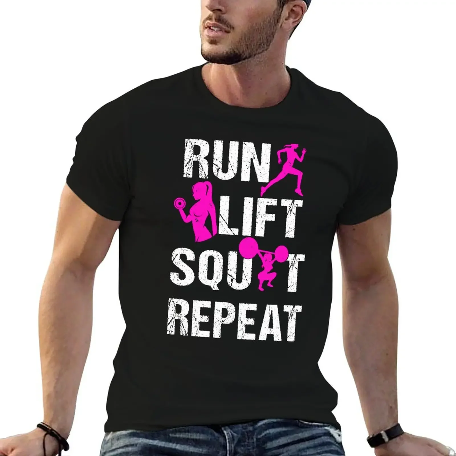 

Run Lift Squat Repeat Women Strength Training T-Shirt anime figures man t shirt tops Men's cotton t-shirt