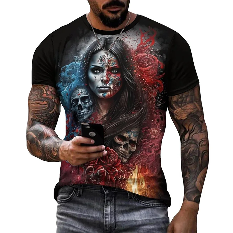 Koszulka graficzna z meksykańską czaszką dzień śmierci dla mężczyzn damska odzież Graffiti Horror Goth T-shirty moda Streetwear topy koszulki