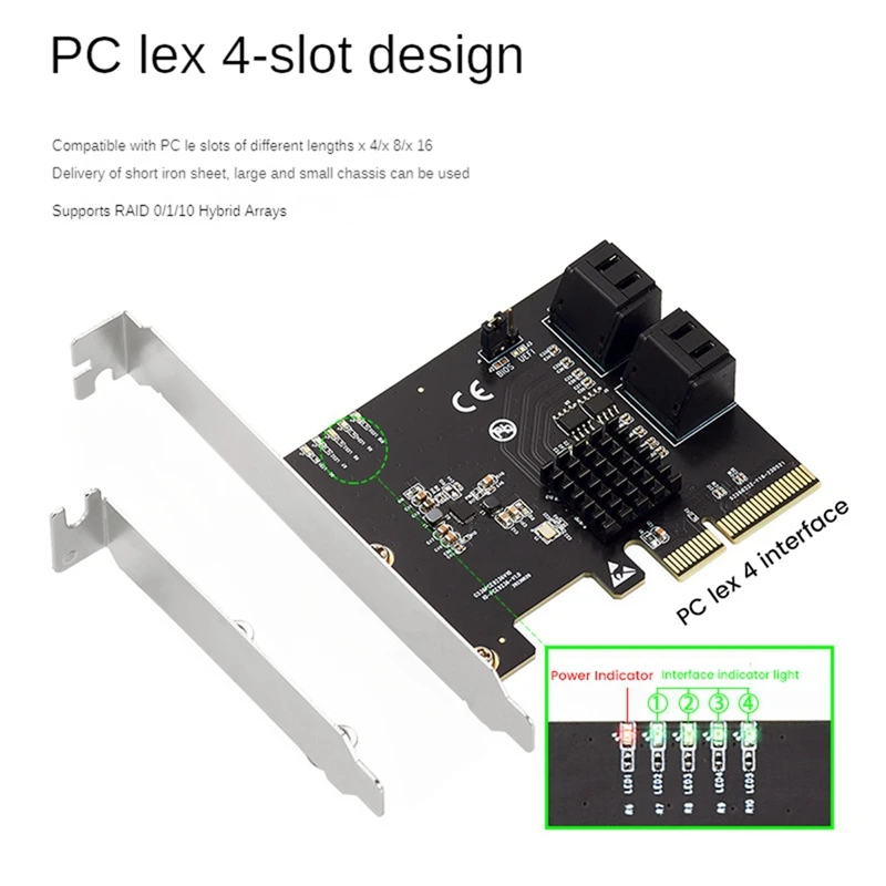 4-Port Hard Multifunctional Portable Card Adapter Card Disk Riser Card Pcie X4 Supports Raid 0/1/10 Sata3 Disk Ssd Card Adapter