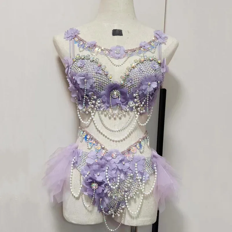 الفاخرة الراين سلاسل بيكيني بار ملهى ليلي جوجو راقصة مثير أداء ملابس رقص مهرجان الموسيقى عرض الحفلات الهذيان الزي