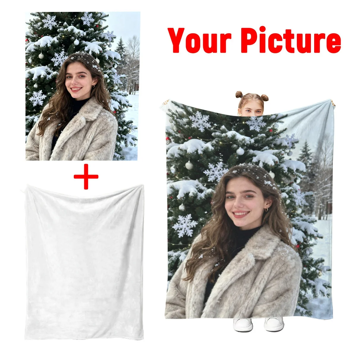 1 Custom Christmas Couple Photo Flannel Blanket - High-Definition Print That Doesn'T Fade, Soft and Skin-Friendly, Machine Washable, Suitable for Bedroom Beds, Watching Shows on the Sofa, Christmas Camping Warmth - 100% Premium Polyester - Perfect as a Romantic Christmas Gift for Boyfriend or Girlfriend
