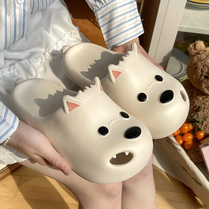 

Summer Home Street Slippers For Women Men Cute Cartoon Dog Platform Shoes Soft EVA Slip-on Sandals Couples Indoor Beach Slides