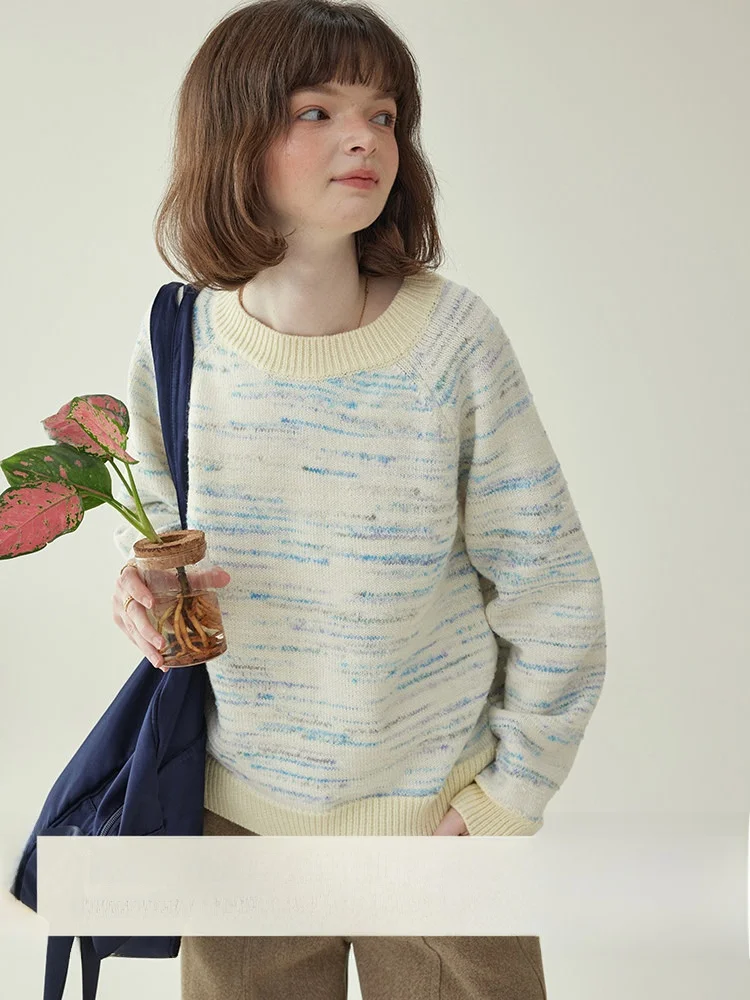 

Original AMUU Wool Blend Texture Color Blo Long Sve Women's Sweater Winter New Sle Lazy Anti-Aging Top Commute Sle