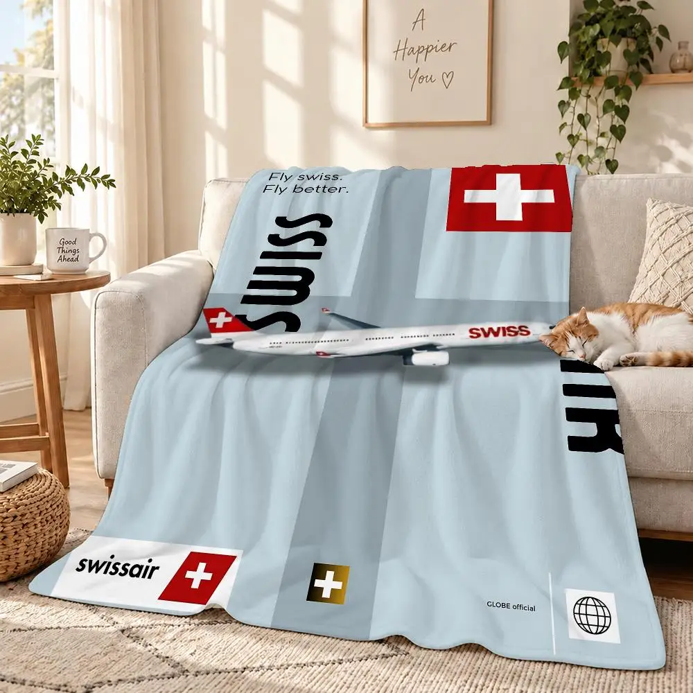 Airline Swissair Throw Soft Custom Printed Flannel Throw Blanket, for Home, Travel & Camping