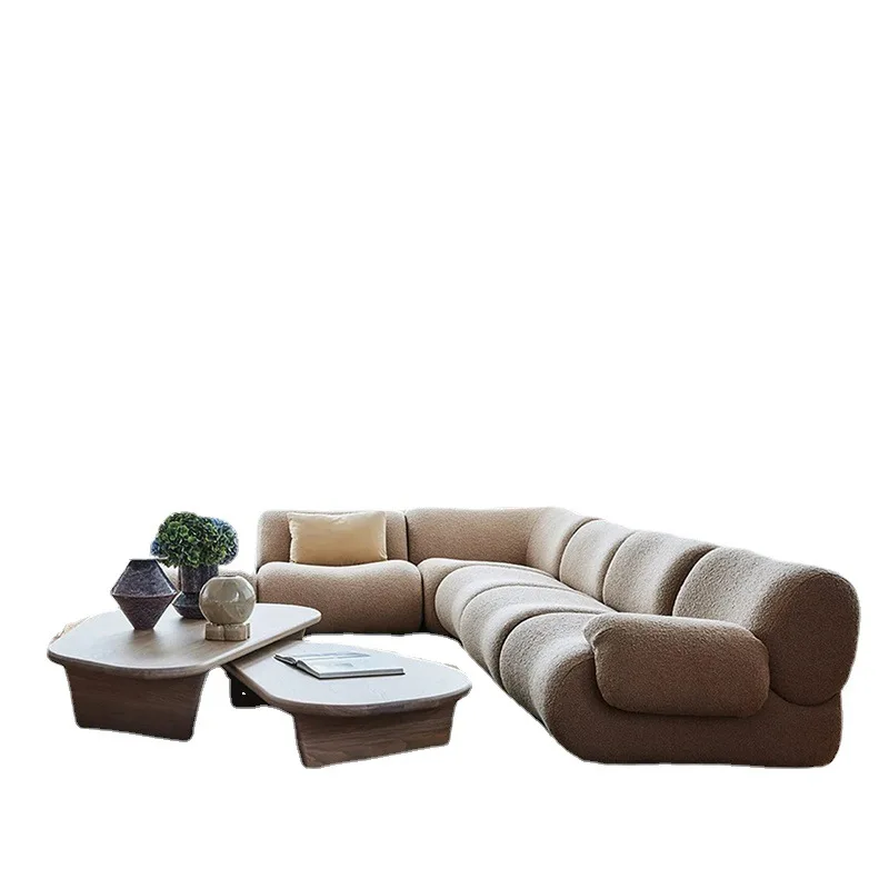 

Modular combination sofa Small apartment retro wabi wind living room corner armless lamb wool fabric sofa