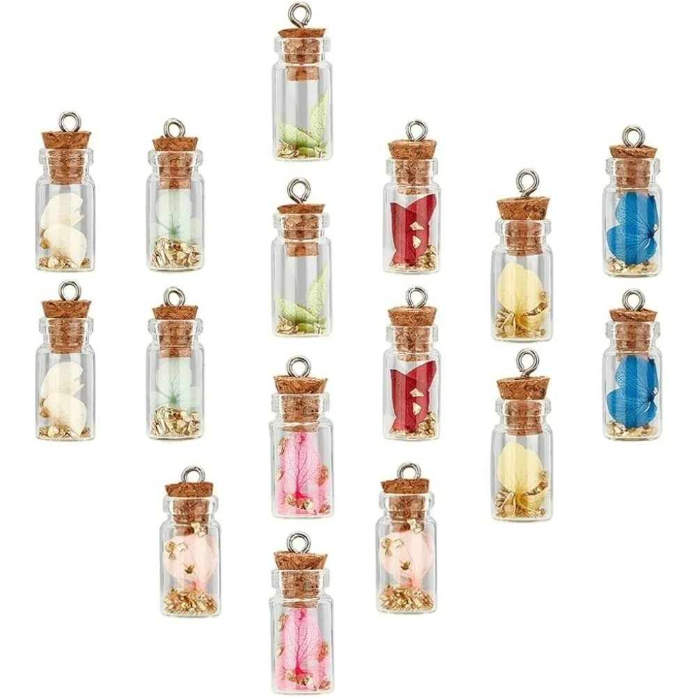 1 Box 18Pcs Glass Bottle Necklace Charms Mini Glass Bottle Charms Glass Wishing Bottle Necklace for Necklace Earring Key Chain