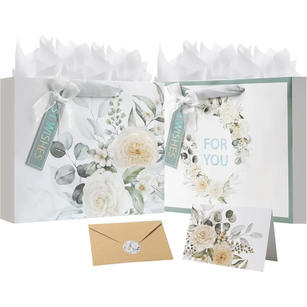 

2 Pack 13 Large Size Gift Bags Beautiful Gift Bags With Tissue Paper(Cards,envelopes,Stickers) for Wedding,Birthday